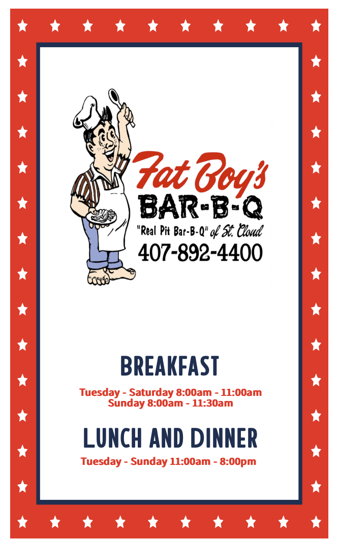 Fatboys st cloud lunch and dinner menu.